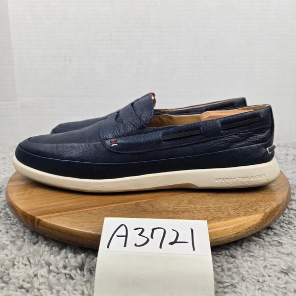 Sperry Mens 10.5 Top Sider Gold Cup Cabo Plushwave Navy Leather Penny Loafer - Picture 1 of 12